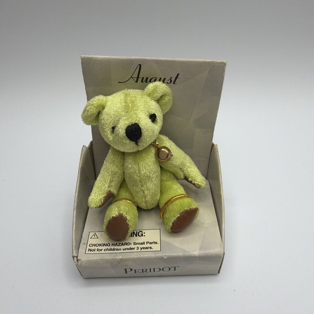 Vintage Russ Berrie Peridot Miniature Green Teddy Bear August Stone NOS Gift Y2K